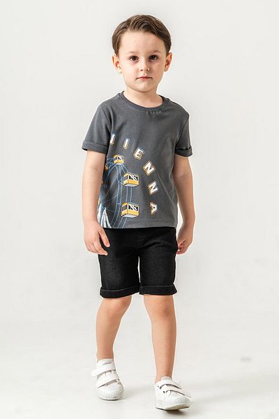 Gold Class Kidswear Ferris Wheel Printed 2 Piece Boy's Denim Shorts Suit
