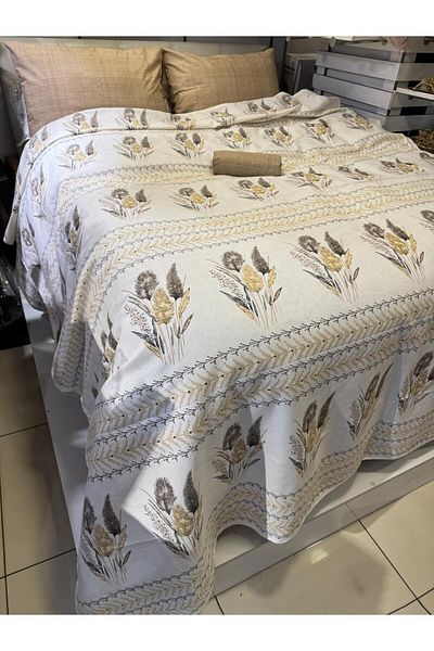 ŞENER HOME Ekin Patterned Sheet Elastic Double Pique Set - Brown