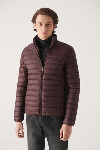 Avva Men's Claret Red Stand Collar Lightweight Windproof Inflatable Sports Jacket E 006000