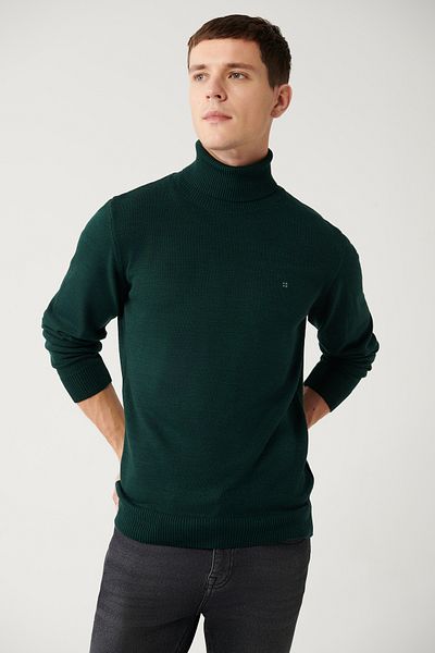 Avva Grüner Herren-Strickpullover mit Rollkragenpullover E 005002