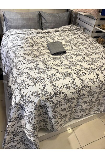 ŞENER HOME Plum Branch Patterned Sheet Elastic Double Pique Set