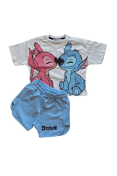 Tiny Girl's Character Detailed Crops T-Shirt and Shorts Set