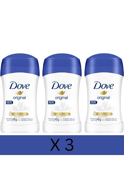 Dove مزيل عرق ستيك - أصلي، حماية تدوم 48 ساعة، خالٍ من الكحول، 40 غرام × 3