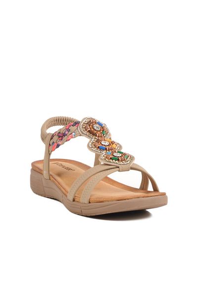 Voyager B096 Z Women's Beige Sandals with Stones
