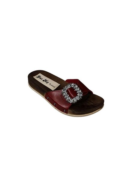 Yaz Kış Ayakkabı Yazkiş Women's Black Beige Red Single Stone Buckle Cork Sole Slippers