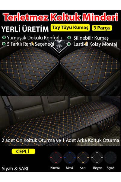 Nuryak Oto Aksesuar Anti-Sweat Fabric Car Seat Cushion 3 Pieces Front and Rea...
