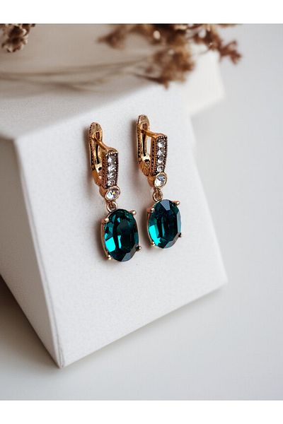 FAYRA ACCESSORIES Crystal Stone Oval Earrings