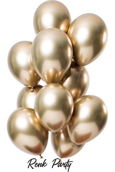 renk party Chrome Gold Balloon 12 Inch 10 Pieces - Chrome Balloon