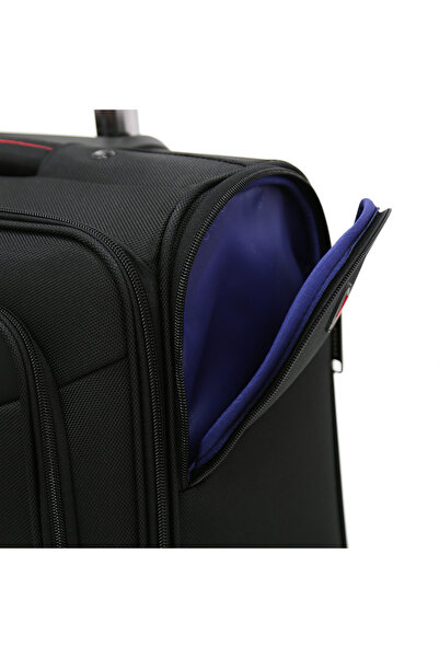 Giordano Softside Double Spinner Wheel Computer trolley bag-17.5 inch Cabin Size, BLACK