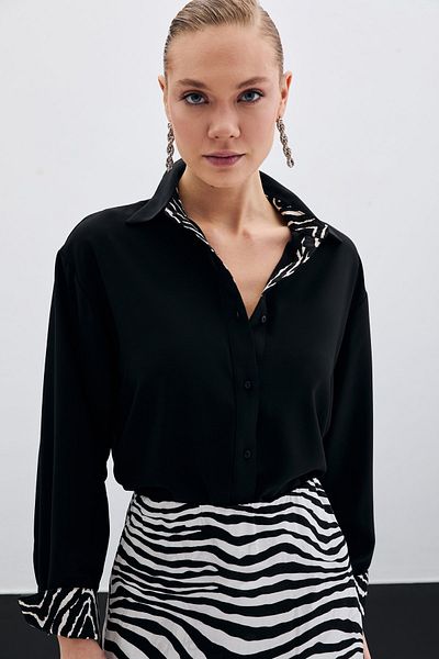 Sateen Zebra Print Classic Shirt - Black