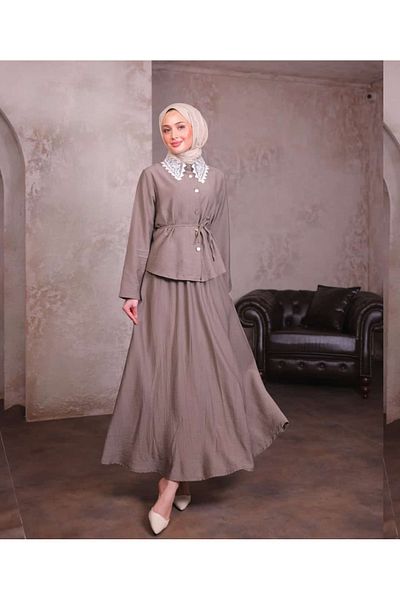 ALMİNA Strawberry Fabric, Lace Collar Skirt-Blusher Suit