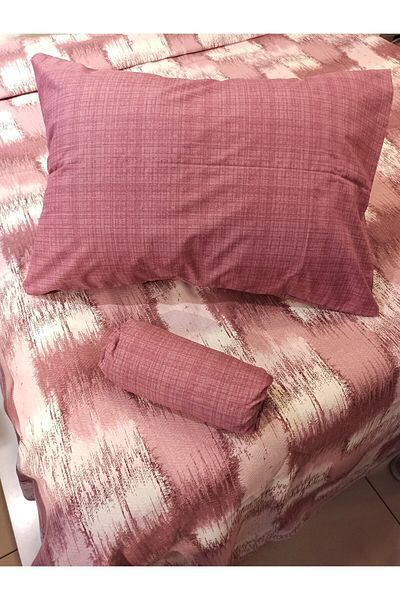 ŞENER HOME Patchwork Patterned Bed Sheet with Elastic Double Pique Set - Dried Rose