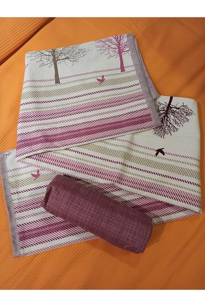 ŞENER HOME New Tree of Life Patterned Bed Sheet with Elastic Single Pique Set - Pink