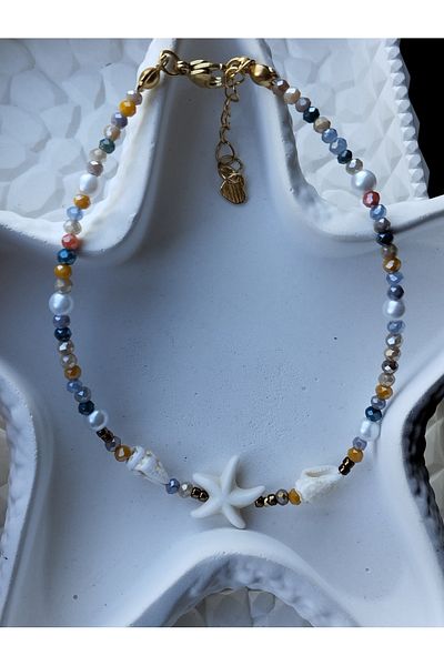 Amabel Jewelerys Crystal Beach Beauty Women's Anklet with Starfish and Mussel Detail