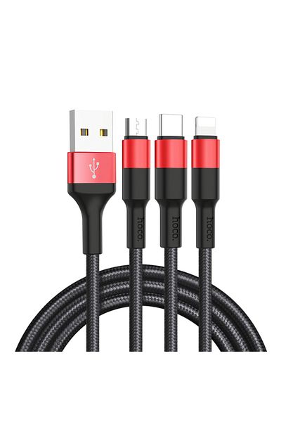 Hoco USB Charging Cable - Lightning / USB Type-C / Micro USB 1 m, Black-Red