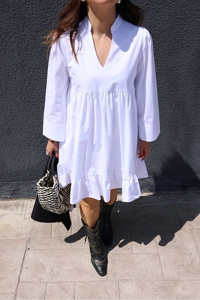 Özge Özgenç Φόρεμα Poplin με φούστα με λαιμόκοψη V