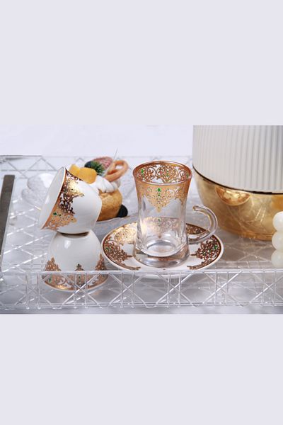 Generic طقم فناجيل قهوة وكاسات شاي