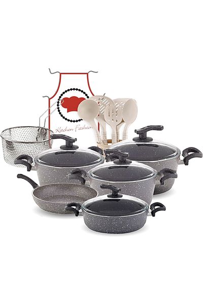 Cady One 18-piece Granite Cookware Set Glass Lid, Stainless Steel Colander, Kitchen Apron And Cooking Tools