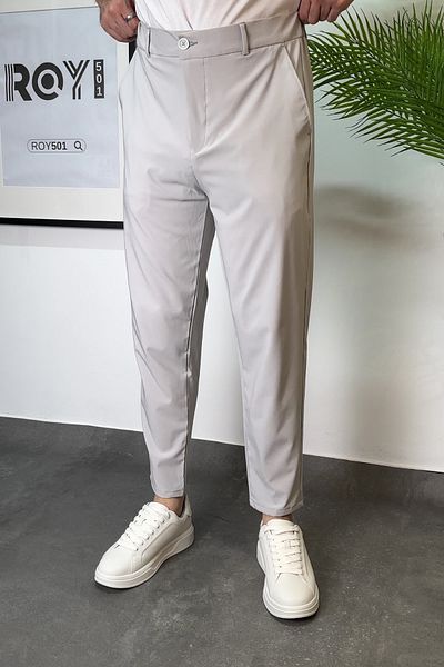 ROY501 Carrot Cut Men's Boyfriend Pants Elastic Waist Short Leg Pants Men's Parachute Pants