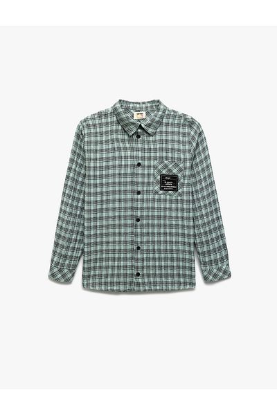 Koton New Season Appliqued Detailed Buttoned Long Sleeve Plaid Shirt