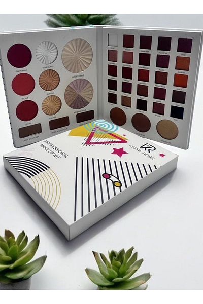 Kerry Rose A complete palette of eyeshadow, blush, cream contour, and multi-colored highlighter, easy to use.