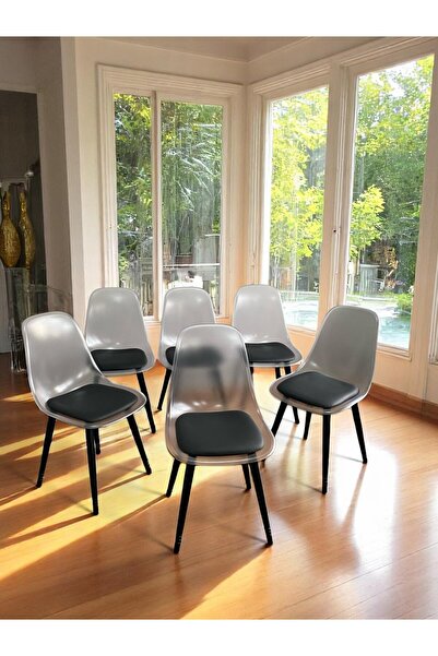 Sienta Home Ahşap Ayaklı Bella Mutfak-Salon Sandalyesi Siyah Deri Oturum Şeffaf Sırt/130 kg Kapasiteli - 6 Adet