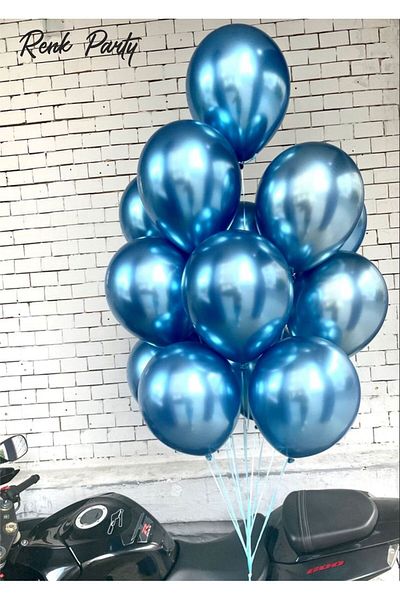 renk party Chrome Blue Balloon 12 Inch 10 Pieces - Chrome Balloon