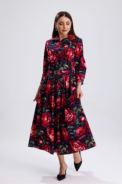 Sense Side Pocket Belted Buttoned Long Dress |   Elb36264 Red Rose