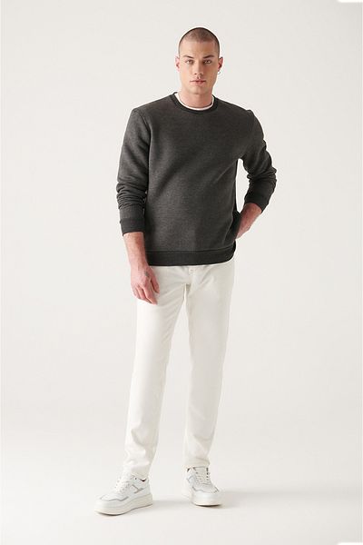 Avva Ανδρικό παντελόνι εκρού ίσιο πλυμένο Lycra Jean A22y3502
