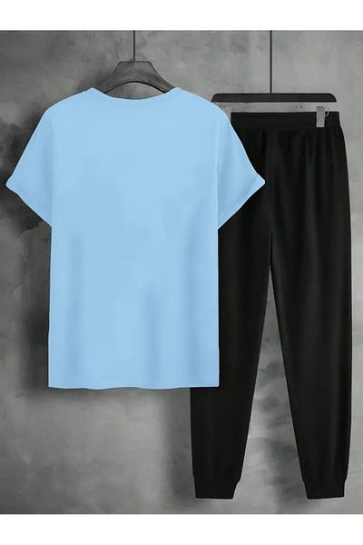 PAVRO Casual Fashion Short Sleeve Tracksuit for Men Suit Top+Sweatpants Two Piece Set Stripes Printed