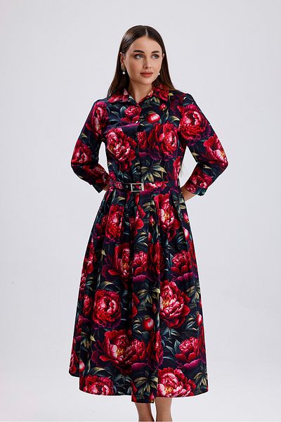 Sense Side Pocket Belted Buttoned Long Dress |   Elb36264 Red Rose