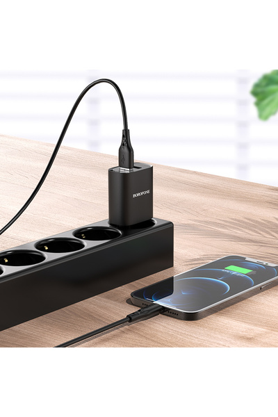 Borofone Încărcător de rețea cu 2 x USB 2.1A pentru iPhone cu cablu Lightning...