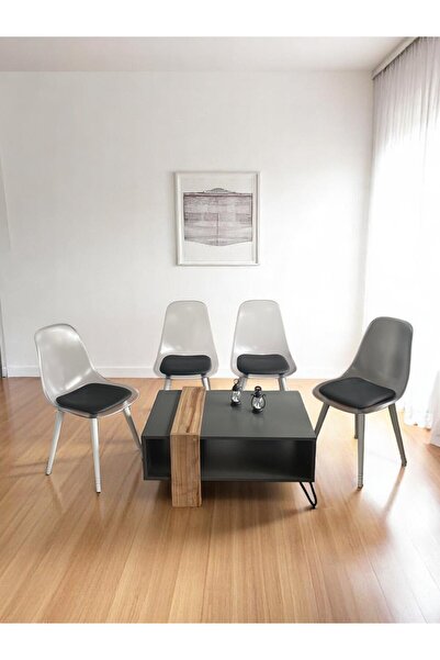 Sienta Home Ahşap Ayaklı Bella Mutfak-Salon Sandalyesi Siyah Deri Oturum Şeffaf Sırt/130 kg Kapasiteli - 4 Adet