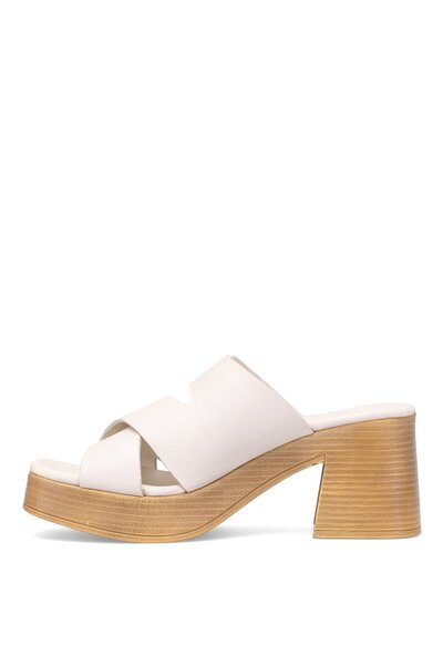 Mammamia D25YT-1200 Жіночі справжні шкіряні капці на підборах, кісткового кольору