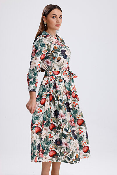 Sense Button Front Mixed Floral Printed Long Dress | Elb36265 Mixed Floral