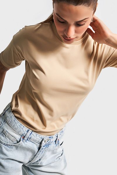 its basic Women's Beige Color S5-117 Crew Neck Basic T-Shirt