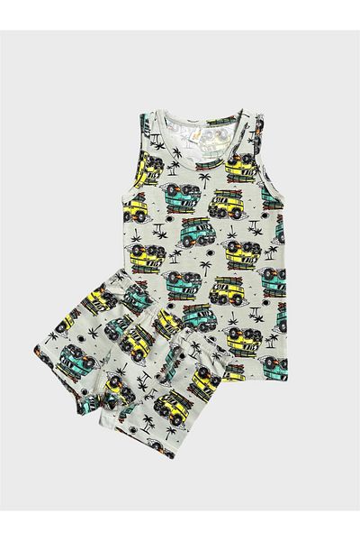 elmas kids Boy's Cotton Gray Car Patterned Undershirt Boxer Set