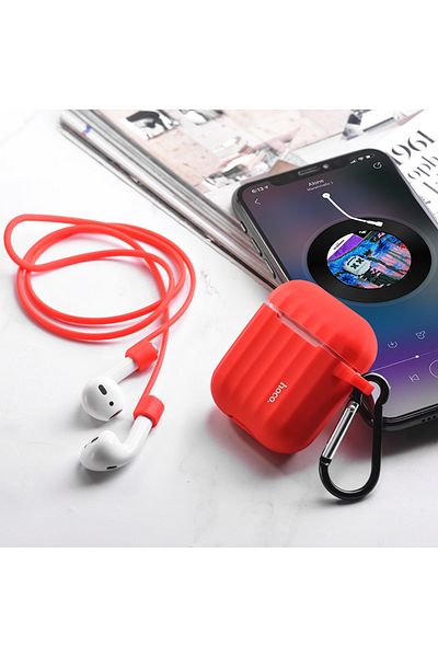 Hoco Protective Case + Carabiner + Silicone Lanyard For AirPods 1 / 2 (Red) - Hoco