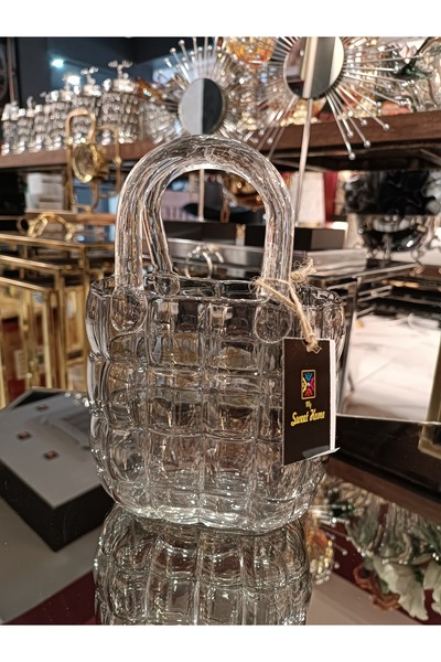 FURKAN HEDİYELİK ÇANTALI CAM VAZO FÜME KÜÇÜK