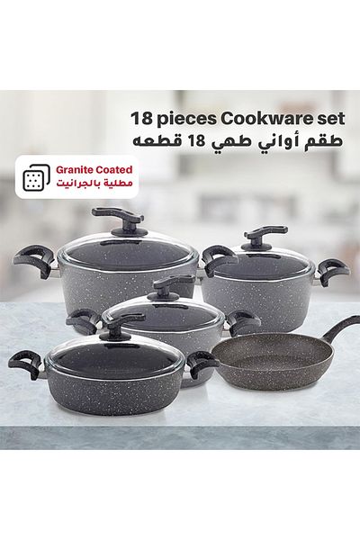 Cady One 18-piece Granite Cookware Set Glass Lid, Stainless Steel Colander, Kitchen Apron And Cooking Tools
