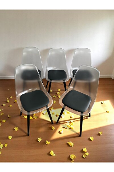 Sienta Home Ahşap Ayaklı Bella Mutfak-salon Sandalyesi Siyah Deri Oturum Şeffaf Sırt/150 Kg Kapasiteli - 5 Adet