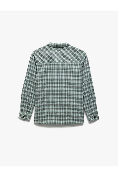 Koton New Season Appliqued Detailed Buttoned Long Sleeve Plaid Shirt