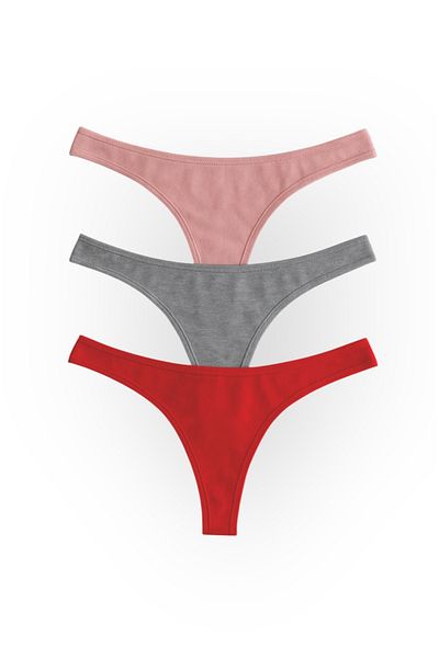 LİBELLA İÇ GİYİM Chiloți tanga din bumbac pentru femei pachet de 3 – culori roșu, gri și roz
