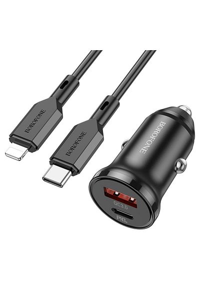 Borofone Încărcător auto Bz18a Dual USB A QC 18w USB C PD 20w cu cablu Type C - Compatibil cu iPhone