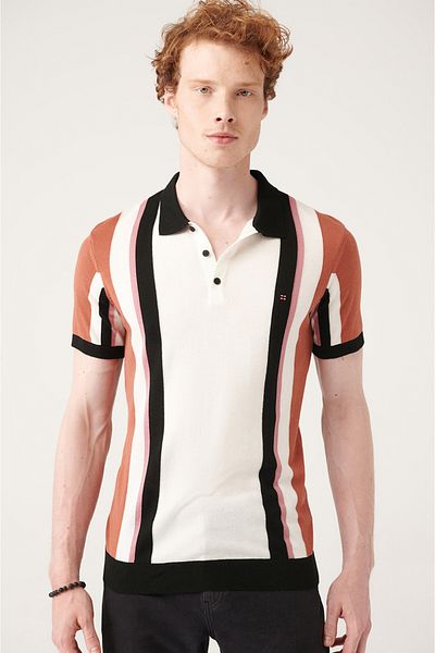 Avva Men's Brick Color Block Polo Collar Knitwear T-Shirt A31Y5013