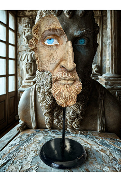 İki Cadı Tasarım Zeus Kaideli Büst Dekoratif Polyester Obje