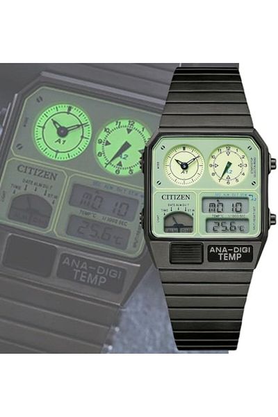 Citizen Analog-Digital Luminous Black Stainless Steel Watch JG2147-85X