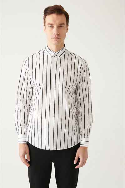 Avva Men's White Striped 100% Cotton Poplin Shirt A31Y2000