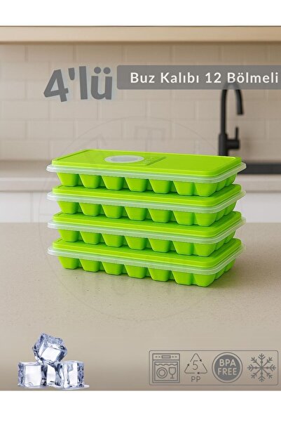 Jet's Home 4'lü Set Buz Kalıbı 12 Bölmeli Esnek Silikon Buz Küpü BPA FREE Kar...