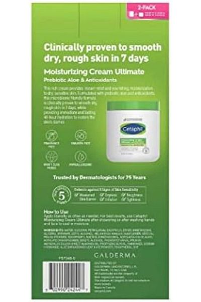 Cetaphil Ultimate Hydration Cream with Prebiotic Extract, For Very Dry and Sensitive Skin, Two Packs